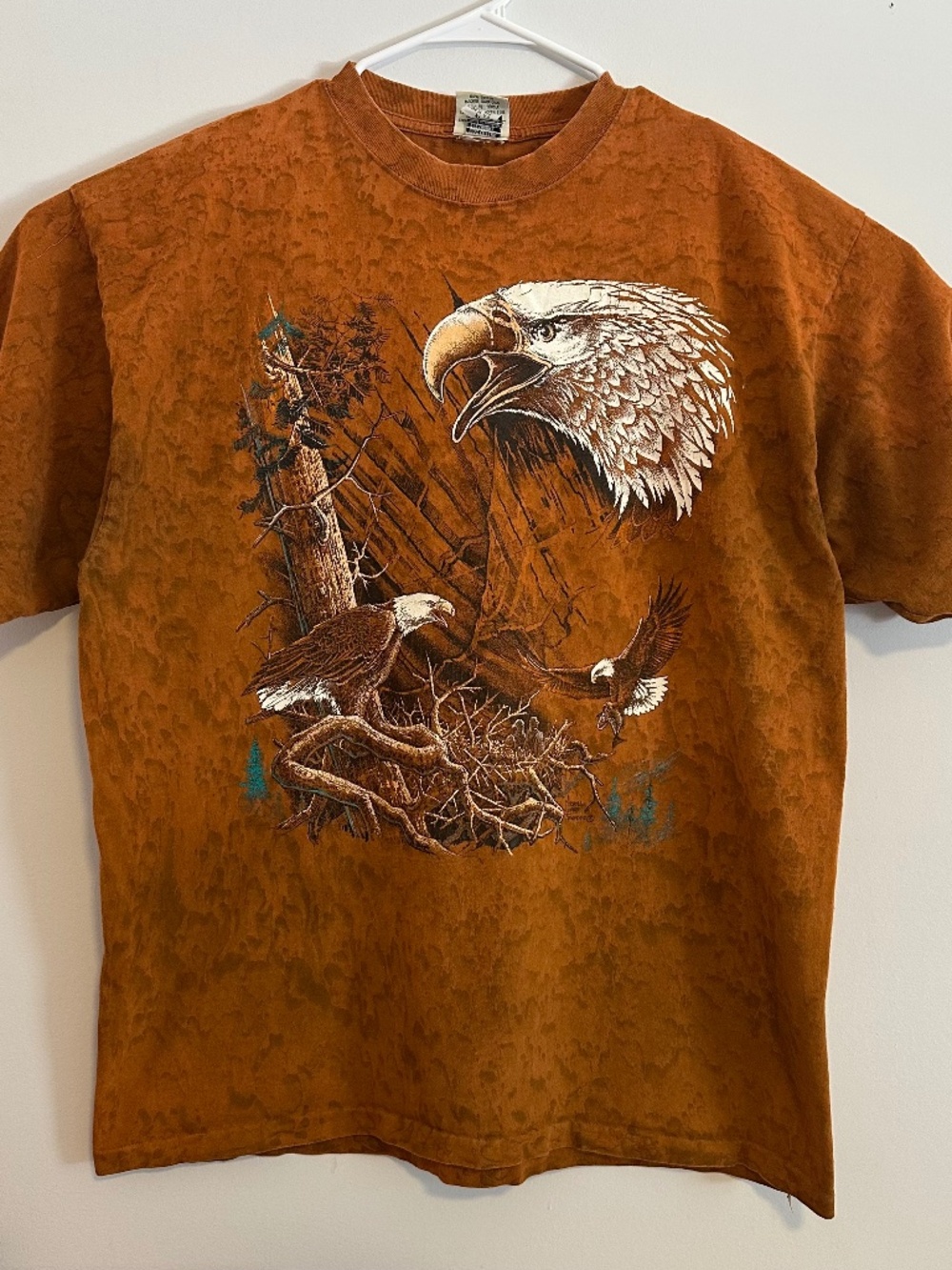 Ragtops Vintage Bald Eagle Print T-Shirt XL Brown Acid Wash Y2K Short Sleeve